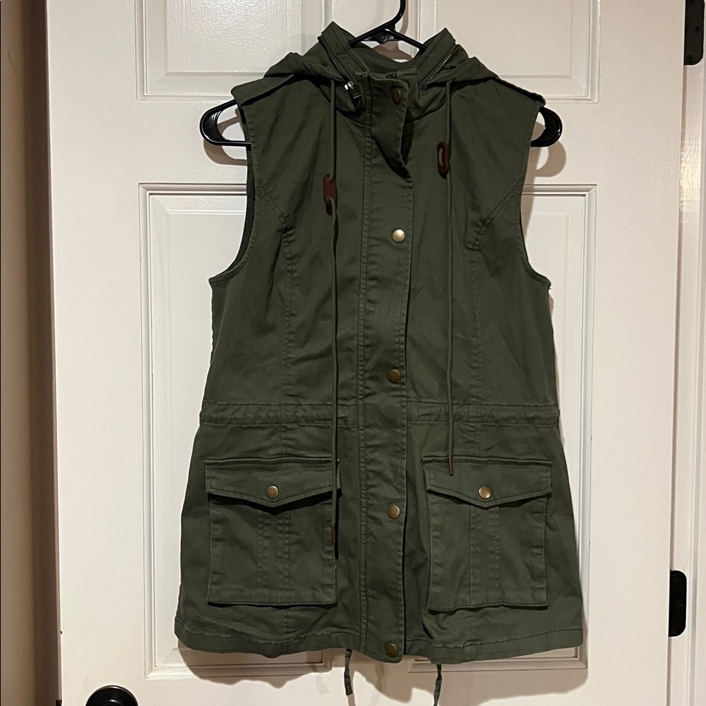 Market & Spruce Olive Green Utility Vest with Hood | Size Small